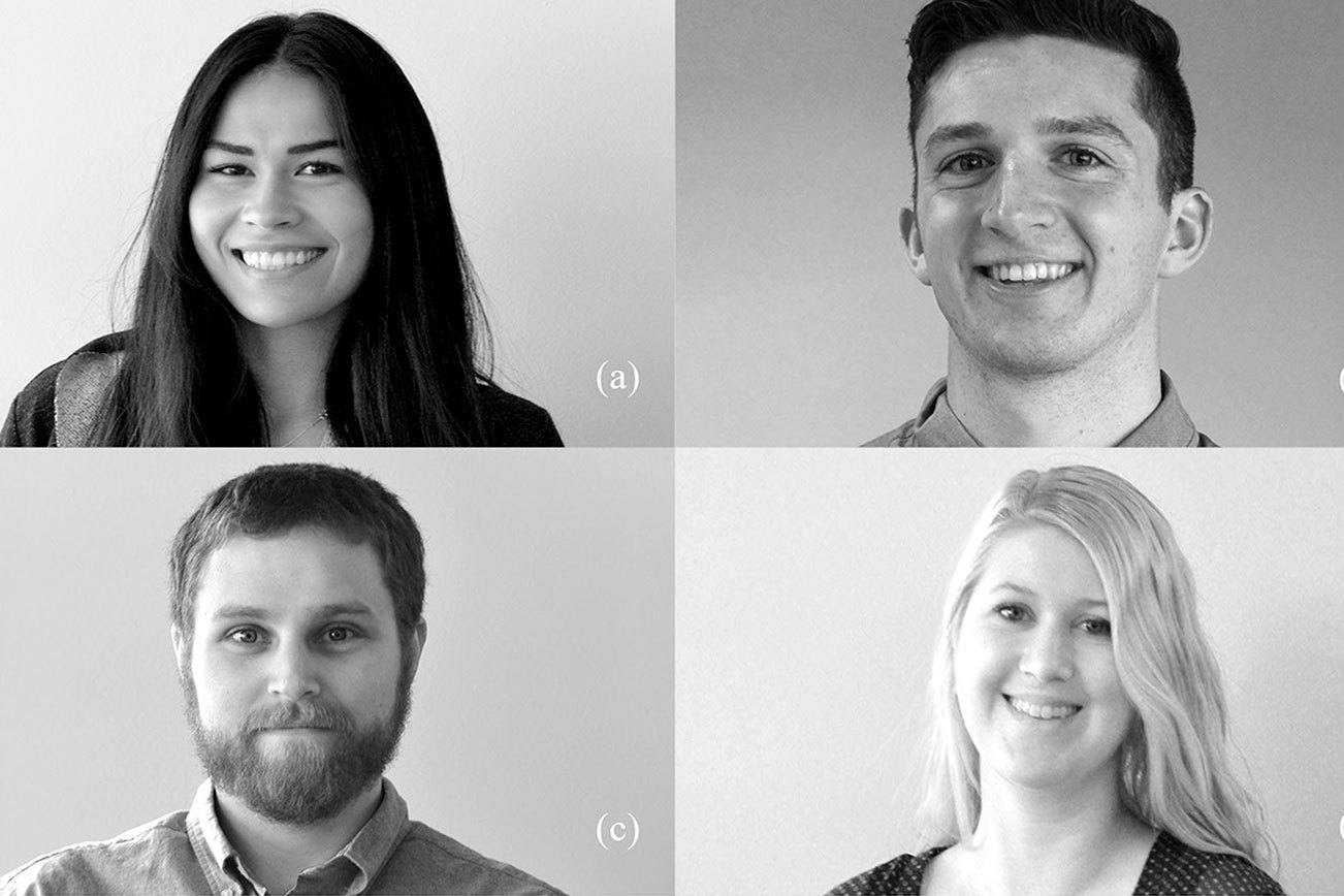 Freiheit & Ho Architects, based in Kirkland, has announced the hiring of, clockwise from left, Jannita Bolin, Dillon Gogarty, Darin Russell and Cathleen Matuzak as Architectural Designers. Contributed photos