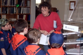 Kirkland Heritage Society volunteer Loita Hawkinson reads to local Cub Scouts from Troop 567