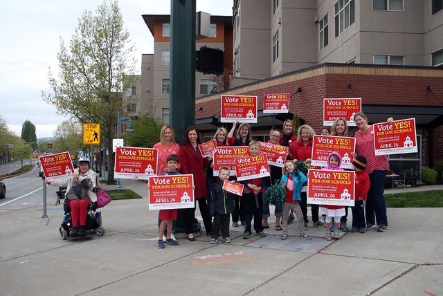 Students and parents rally for the nearly $400 million LWSD bond to improve district schools.-Photo credit: Contributed