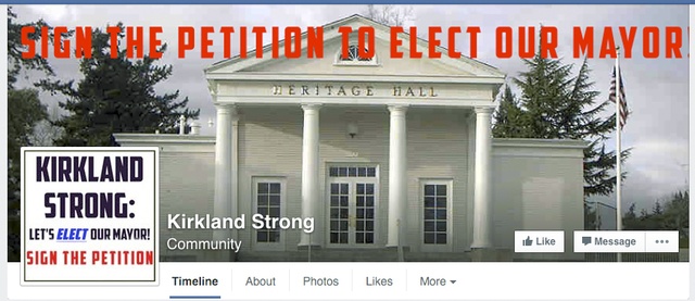 Kirkland resident Bob Sternoff has started a petition to change the city of Kirkland to a strong mayor form of government. Facebook page