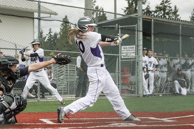 Lake Washington High senior Jake Wikel lets loose during the Kangs’ win over Interlake on April 11. Lake Washington will take on Mercer Island on Tuesday in the KingCo title game.