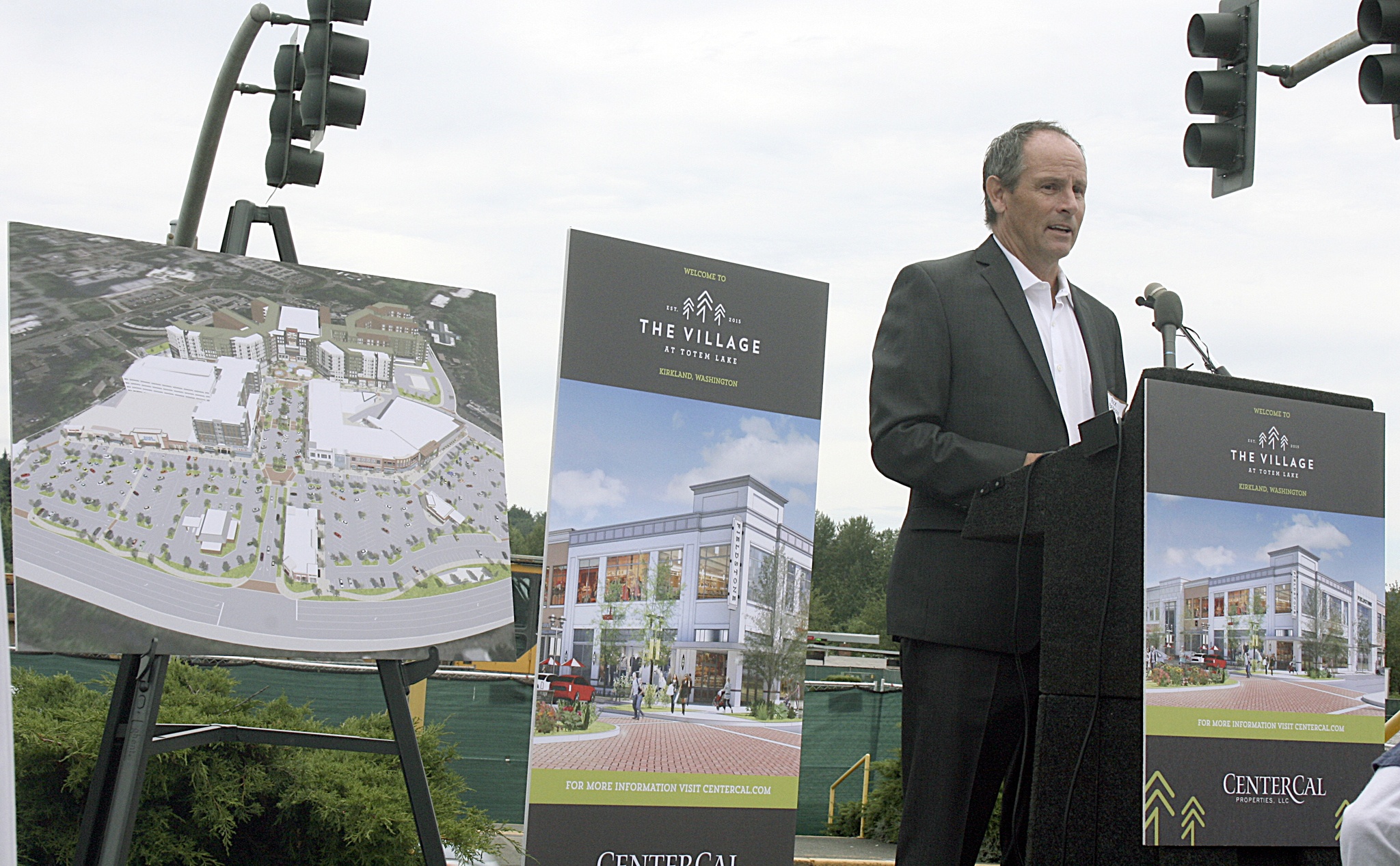 CenterCal Vice President of Development Rick Beason addresses the media and Kirkland city officials during the Village at Totem Lake’s official ground breaking on Monday. Matt Phelps/Kirkland Reporter