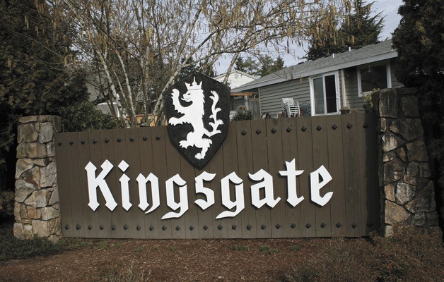 A Kingsgate residential neighborhood sign on 124th Avenue Northeast in Kirkland.