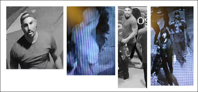 Kirkland police are seeking the identity of the man seen in the far left photo or the identity of the other people in these photos in connection with a Sept. 19 assault in downtown Kirkland. Contributed photos/KPD