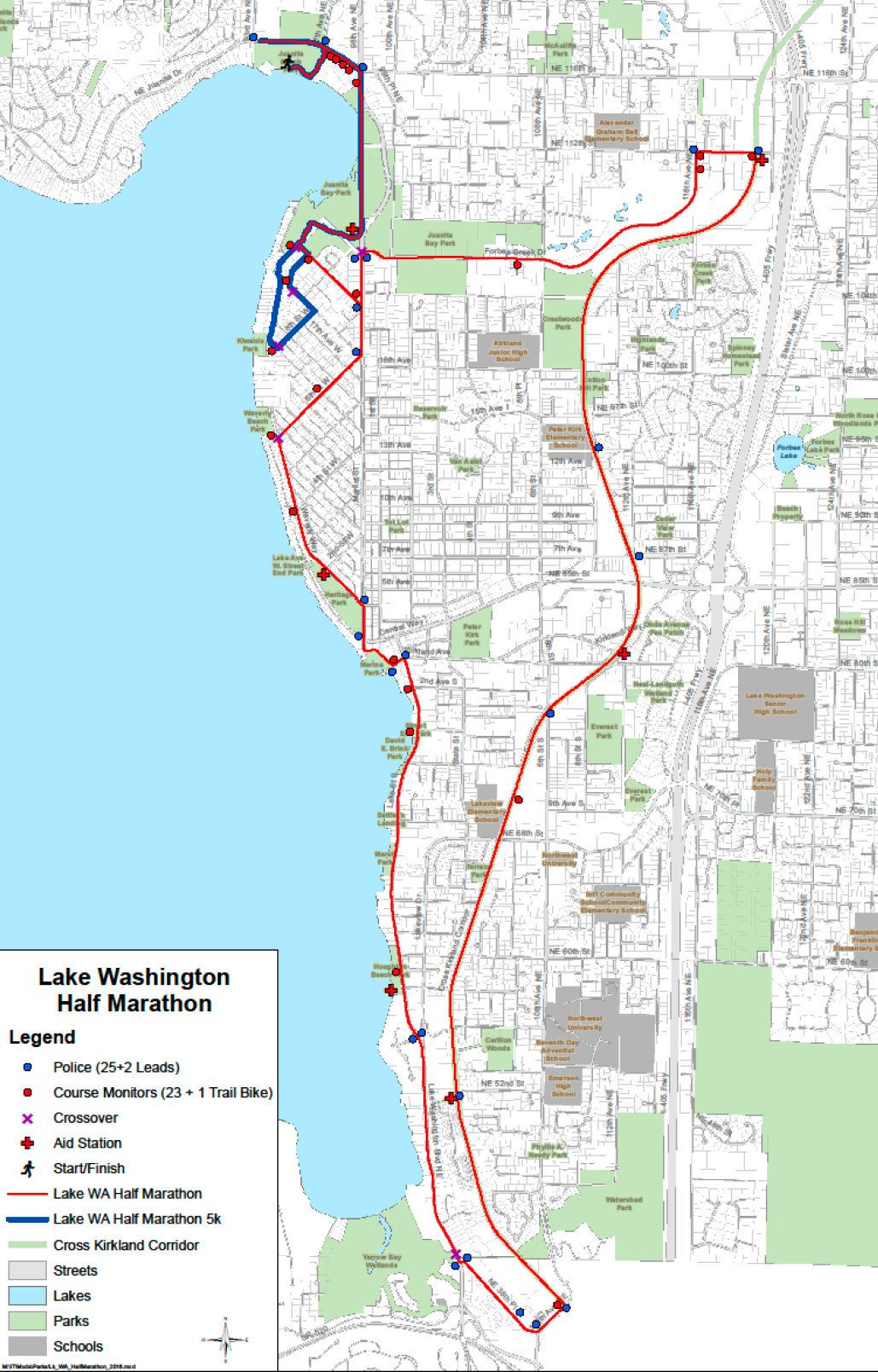 This map shows the route for the 5k and half marathons that will be run on Nov. 5 in Kirkland. Contributed art