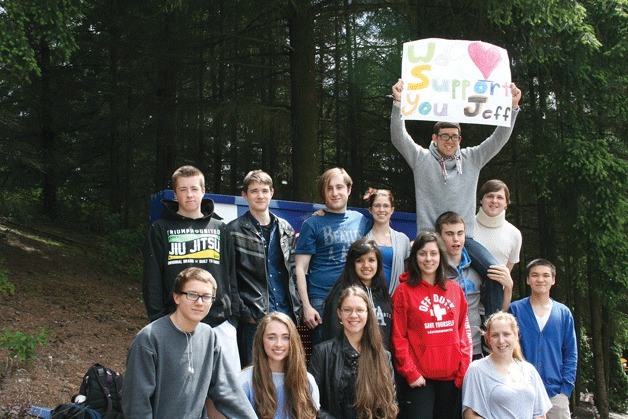 Juanita High School students show their support on Tuesday for the school’s security guard that the Lake Washington School District dismissed following an incident with a female student.The students held a walk-out at the school on May 23; however