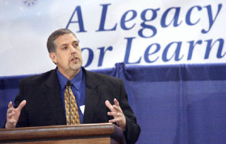 LWSD superintendent Dr. Chip Kimball speaks about leaving a legacy during the Lake Washington Schools Foundation Luncheon at Juanita High School on April 30. For more information on the luncheon and the district’s “legacy” plans