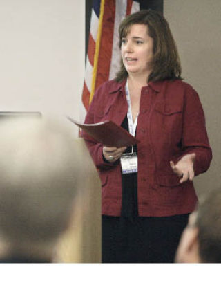 Katherine Ganter/Reporter Newspapers Julie Metteer of the Kirkland Downtown Association gave a presentation during the event at Lake Washington Technical College on May 8.