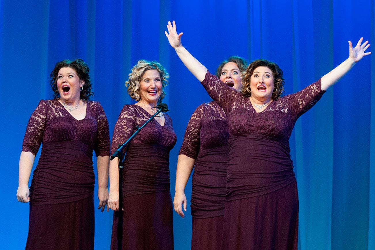 Frenzy Quartet, consisting of Anne Downton (left), Judy Pozsgay, Melissa Pope and Nikki Blackmer, perform at the 2015 Sweet Adelines International Competition. Contributed photo