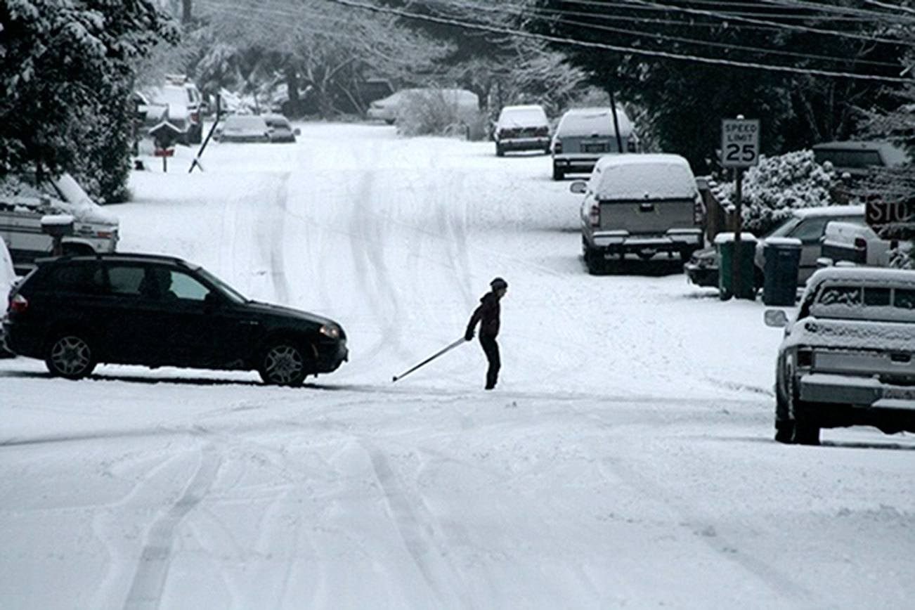 Cross-country skiing was sometimes the only easy way to get around Kirkland during a previous winter storm. Reporter file photo