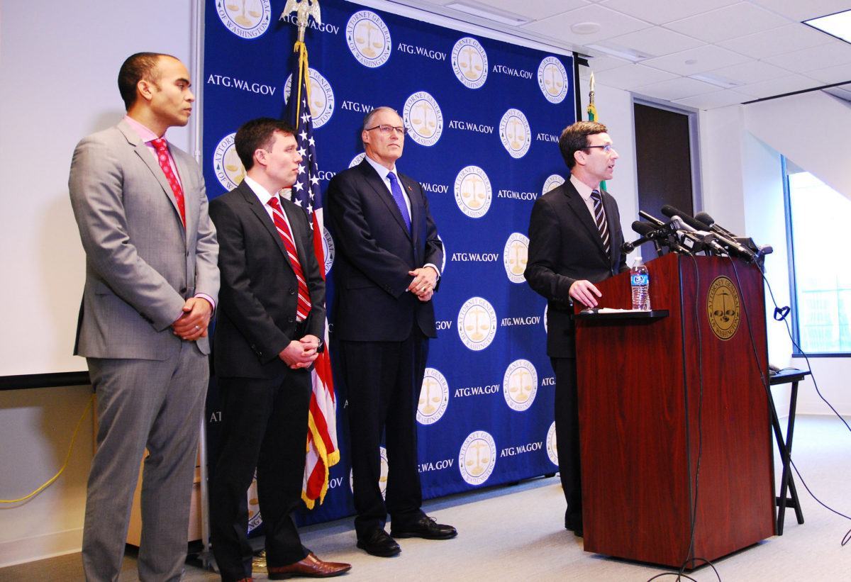 Washington state Attorney General Bob Ferguson announces his plan to file a lawsuit against the Trump administration’s recent Executive Order on immigration. Photo courtesy of the Attorney General’s Office