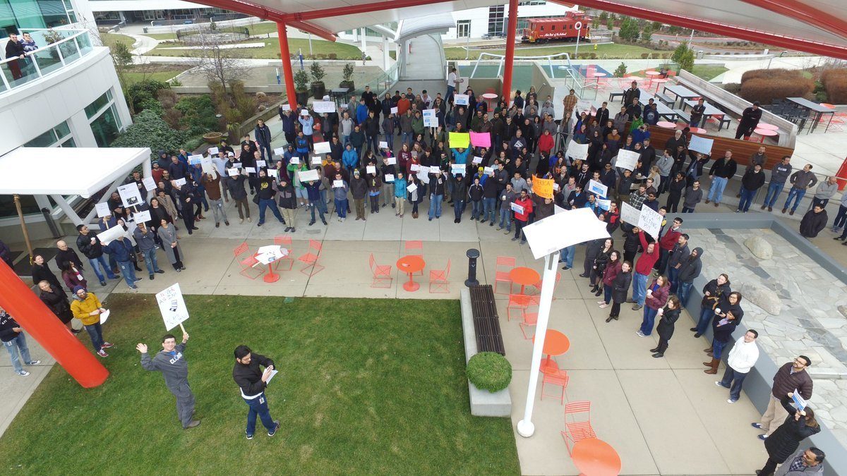 Hundreds of Google employees in Kirkland on Monday held a protest of the Trump administration’s executive order on immigration. Contributed photo/Andre Furtado