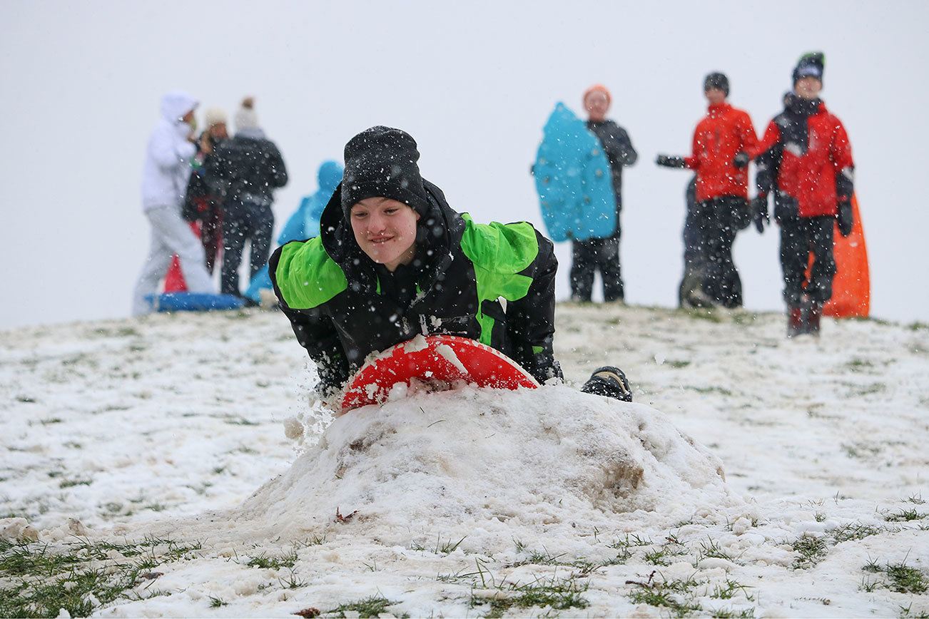 Nicholas Fynaardt, 15, enjoys a snow day by hitting the slopes at Heritage Park. JOHN WILLIAM HOWARD/Kirkland Reporter