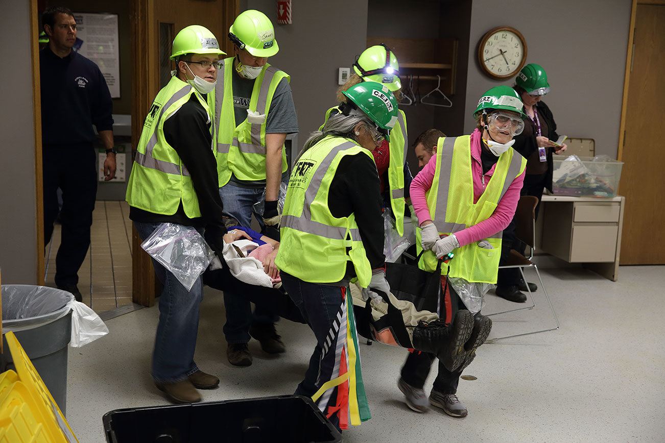 Kirkland Community Emergency Response Team (CERT) members participate in a disaster preparedness drill. Contributed photo