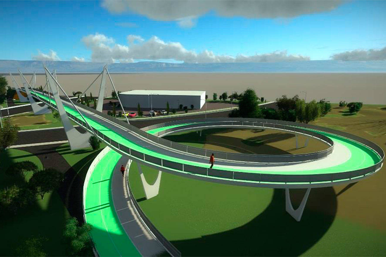 This artists rendering shows a concept for the possible Totem Lake pedestrian bridge the city is considering for the Cross Kirkland Corridor. Contributed art/City of Kirkland