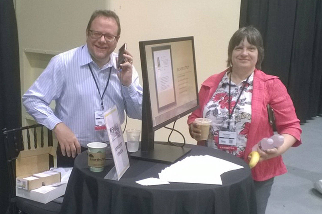 Yair Griver and Denise Draper at the Small Business Expo 2016 at the Seattle Convention Center. TOM CRAWFORD/Contributed photo