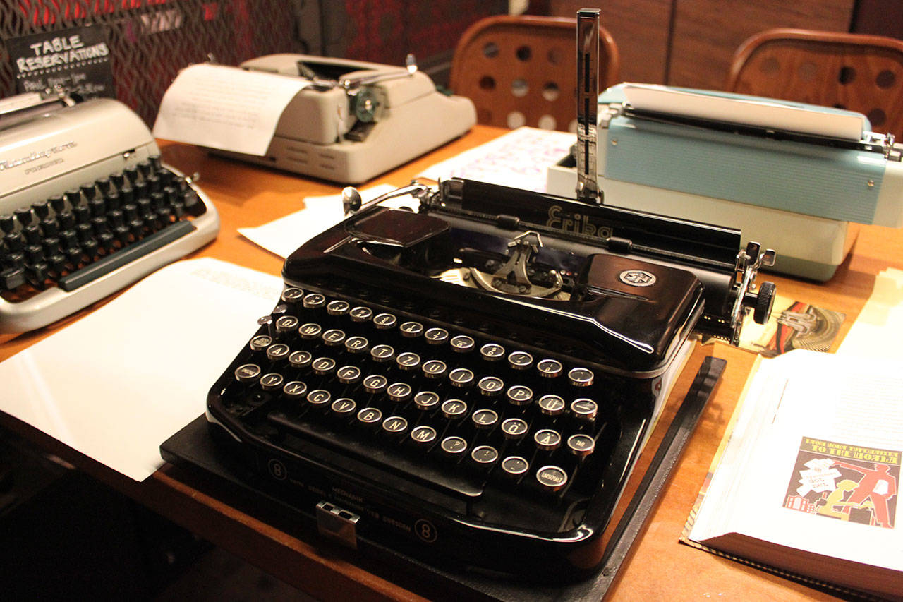Typewriters are available for people to use at a Type-In Kirkland event at the Juanita Starbucks. Contributed photo