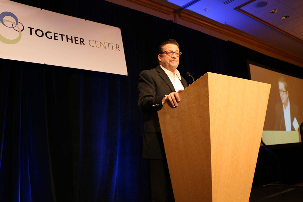 Sammamish resident Bob Krulish shares his story of living with bipolar one disorder at the Together Strong breakfast for the Together Center in Redmond. SAMANTHA PAK, Redmond Reporter