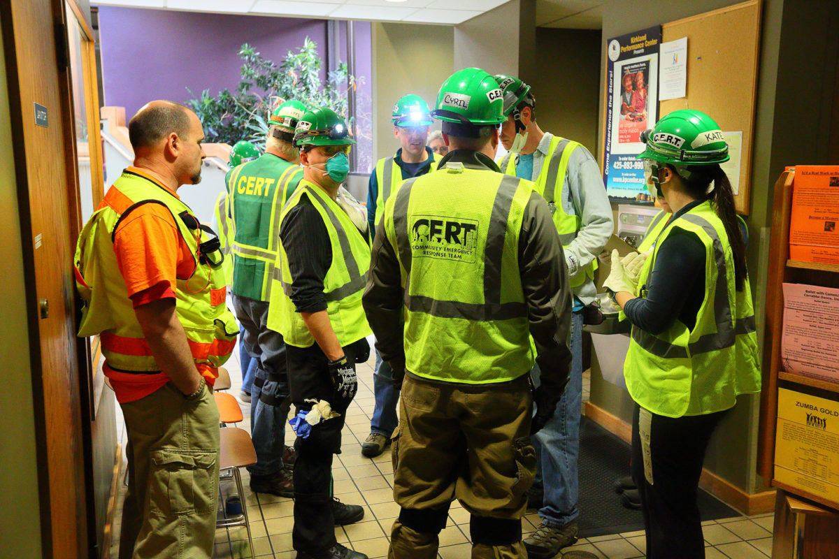 Kirkland Community Emergency Response Team (CERT) members participate in a disaster preparedness drill. Contributed photo