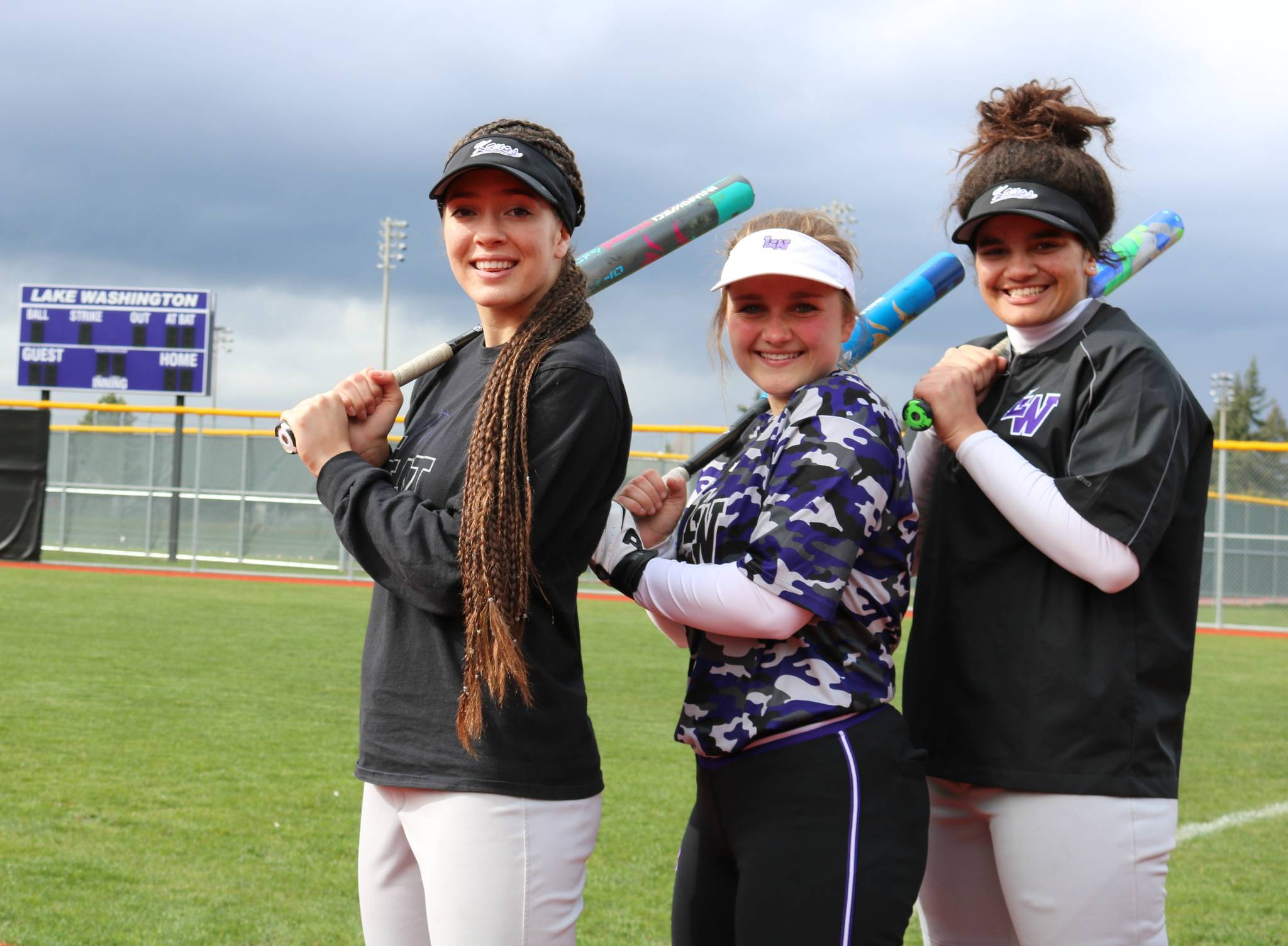 Lake Washington High softball captains are, from left, Tori Bivens, Anna Robinson and Marissa Ewald. The Kangs were 4-0 in the 3A KingCo Conference at press time. Andy Nystrom, Reporter Newspapers