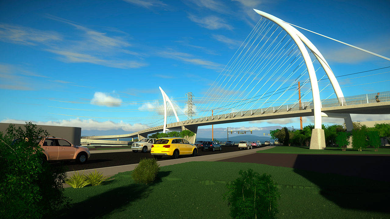 A rendering shows what the “Half Arches” version of the Totem Lake Connector Bridge could look like. Submitted art