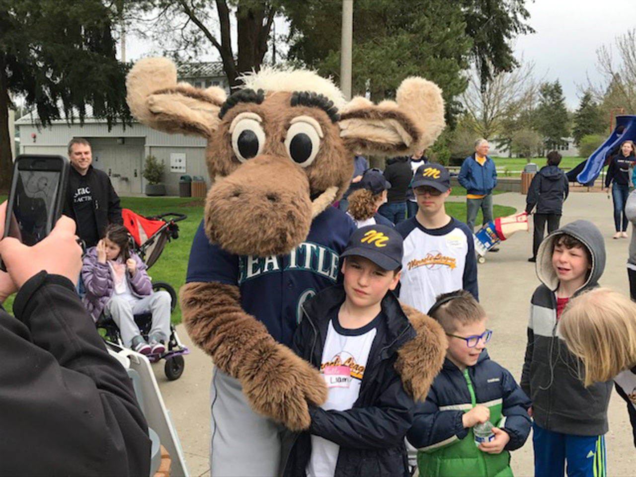 The Seattle Mariner Moose was on hand for the first games of the Miracle League season last weekend. Contributed photo