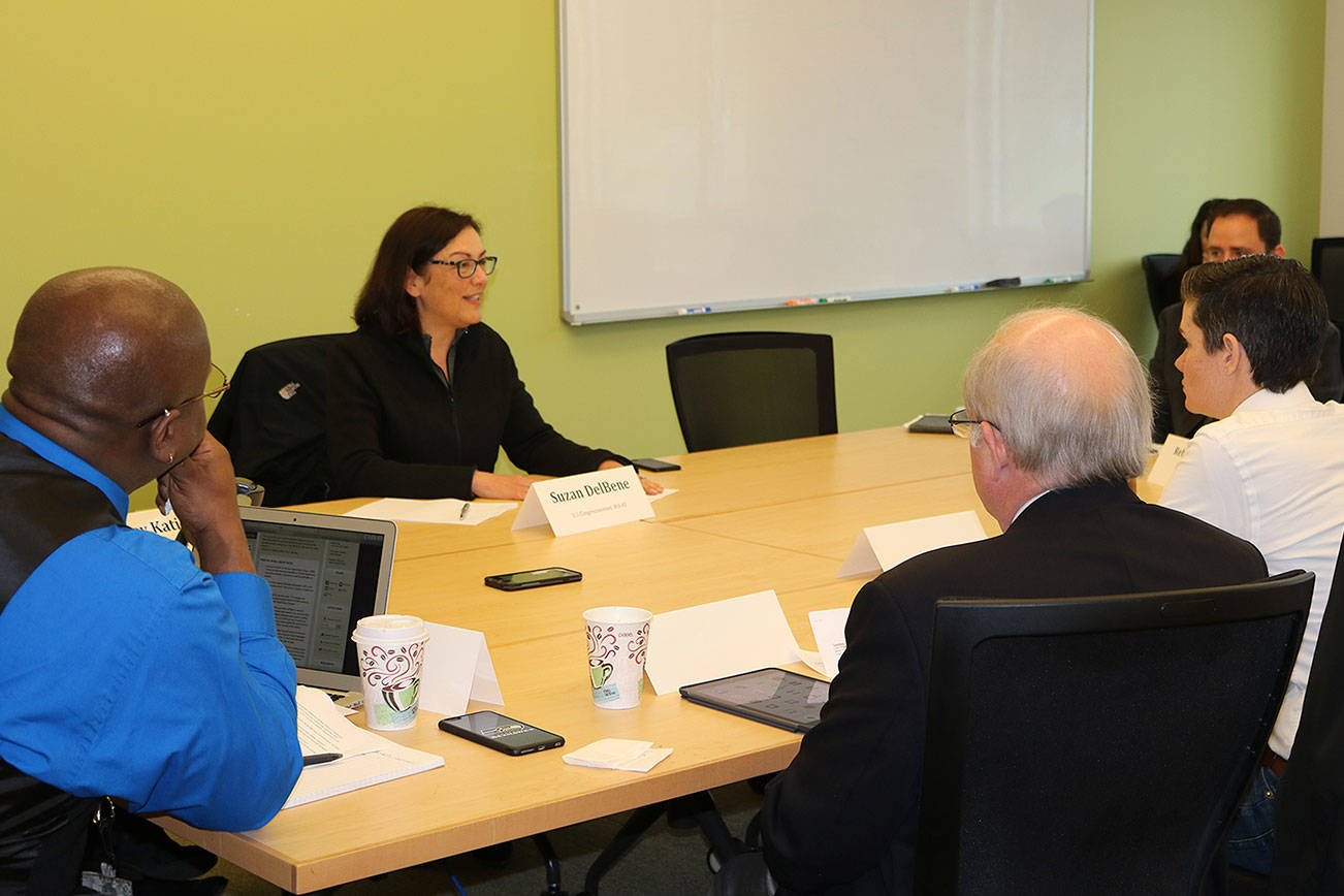 First Congressional District Rep. Suzan DelBene meets with her Veterans Advisory Board at Lake Washington Institute of Technology in Kirkland. CATHERINE KRUMMEY / Kirkland Reporter