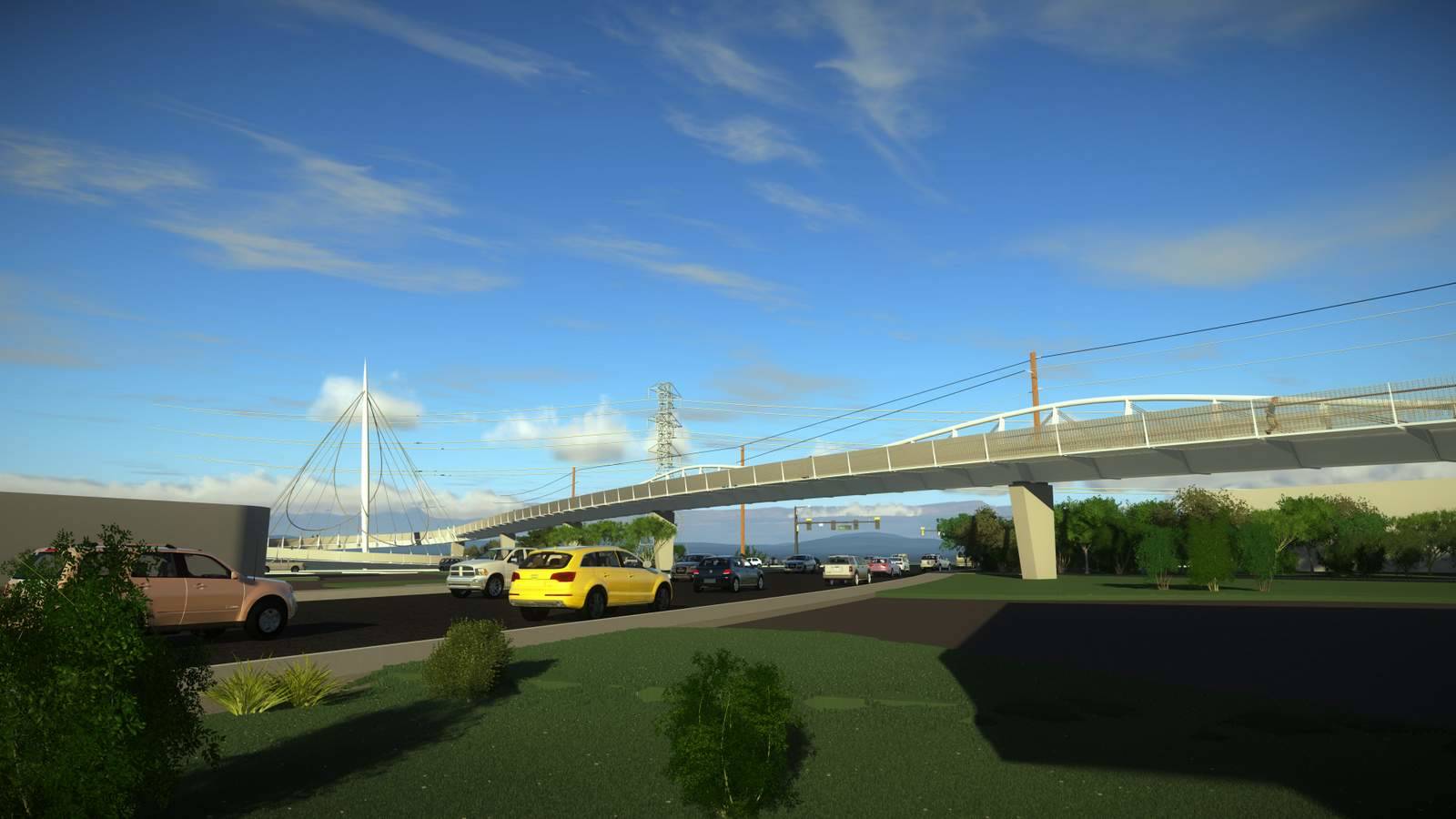 A rendering shows what the “Suspended Ring” version of the Totem Lake Connector Bridge could look like. Submitted art