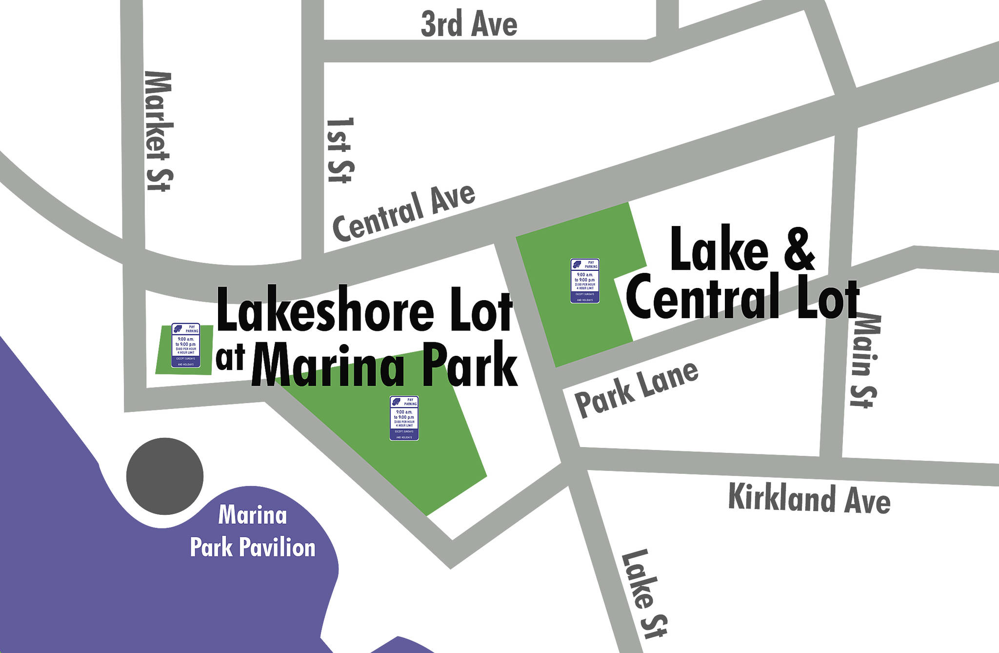 The pay parking time changes for the Lakeshore lot at Marina Park take place on June 1. City of Kirkland / Submitted art