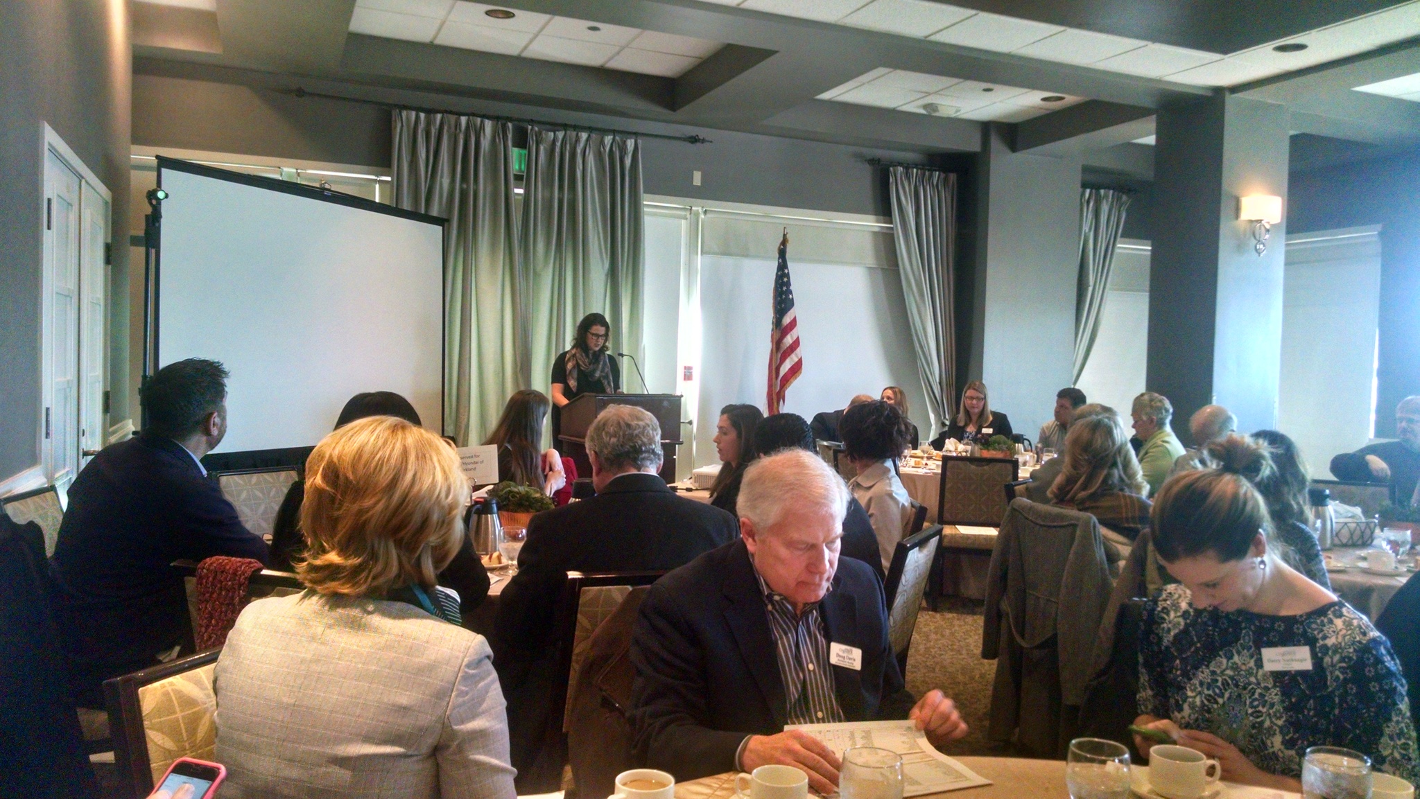 Mayor Amy Walen delivers the State of the City address at a Kirkland Chamber of Commerce luncheon. CATHERINE KRUMMEY / Kirkland Reporter