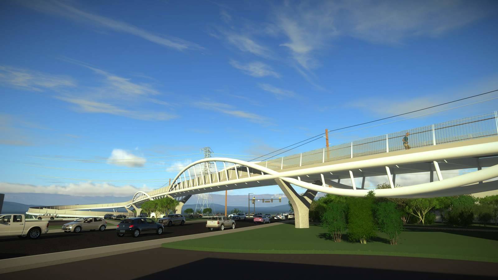 A rendering shows what the “Skipping Stone” version of the Totem Lake Connector Bridge could look like. Submitted art