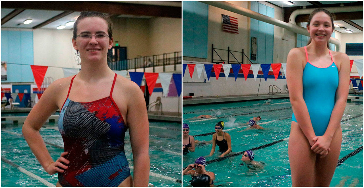 Super swimmers: from left, Juanita’s Maja Evans and Lake Washington’s Amelia Hammer. Andy Nystrom/Kirkland Reporter