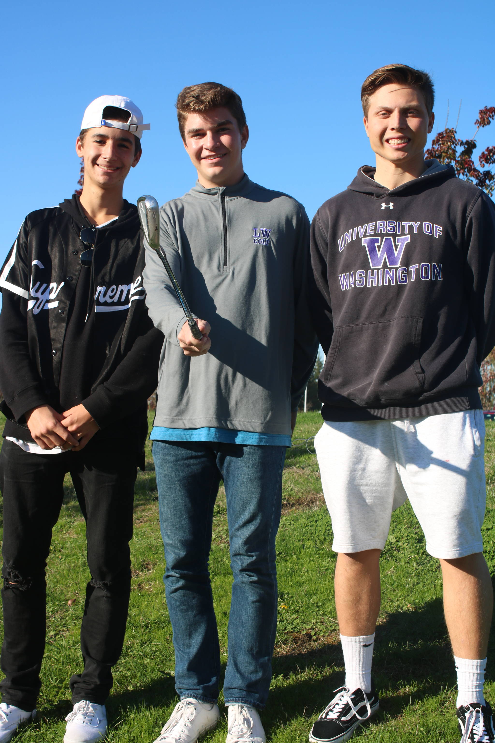 Lake Washington’s state-qualifying golfers, from left, Matt Uhrich, Eric Jessen and Riley Pluth. Andy Nystrom/Kirkland Reporter