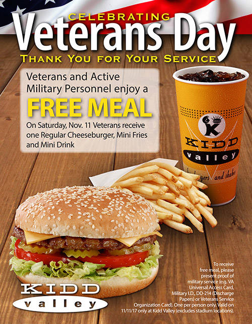 Free lunch or dinner for veterans and active duty military at Ivar’s and Kidd Valley restaurants