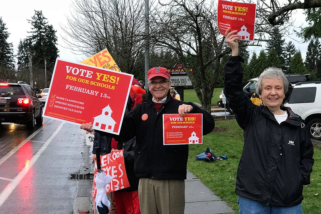 Walt and Kathy Krueger are on the Lake Washington Citizens Levies Committee and attended the Red Monday rally at Kamiakin Middle School. Kailan Manandic, Kirkland Reporter