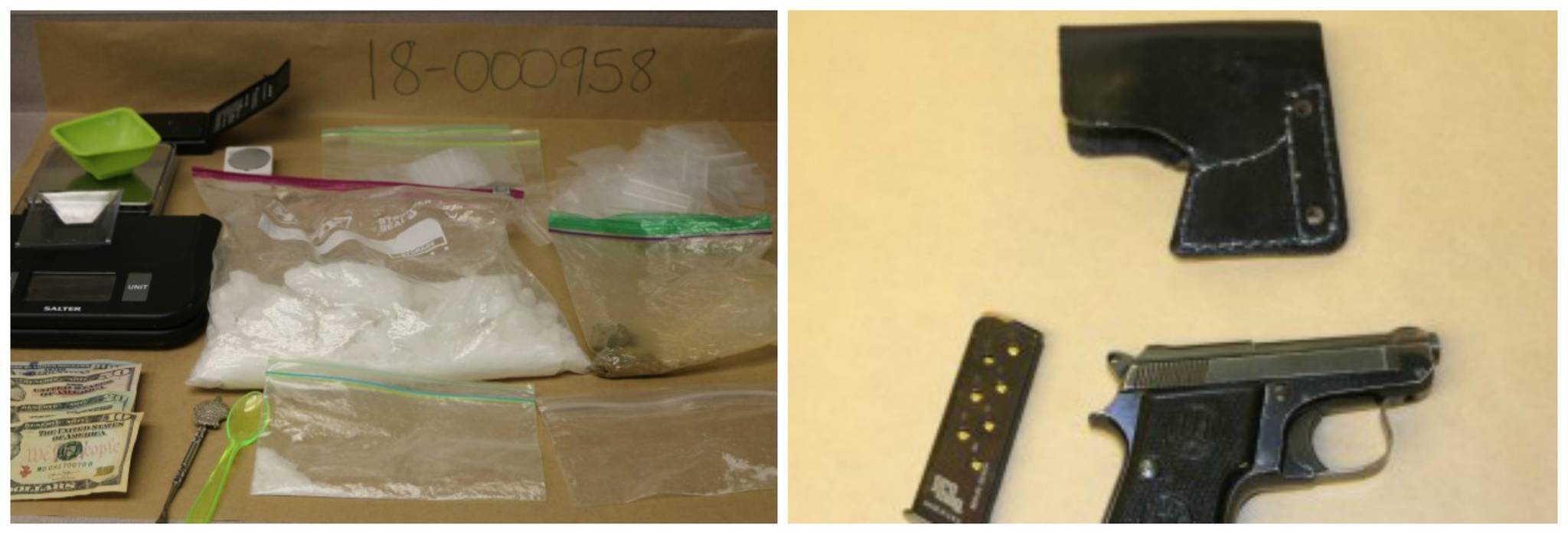 A search of the suspect’s residence yielded nearly a pound of meth, almost 20 grams of heroin and a large amount of cash. Police also found a loaded handgun in his vehicle. Courtesy of the Redmond Police Department