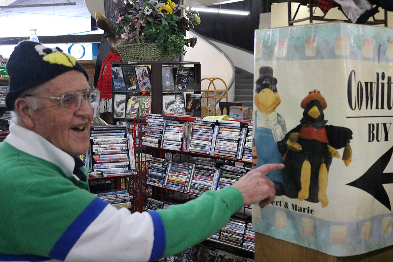 Robert Oberg and his wife own a second-hand DVD shop in Yard Birds Mall in Chehalis around 90 miles south of Seattle. He’s lived in the area for decades and has seen the economy take a hit following downturns in the local coal industry. Aaron Kunkler/Staff Photo