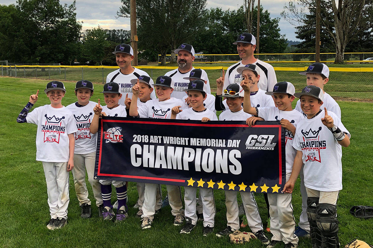 The Lake Washington Select 10U baseball team earned first place at the Art Wright Memorial Day tournament. Lake Washington Select defeated the SBC Spartans 1-0 in the 10U Silver Division title game on May 28 at Marymoor Park in Redmond. Lake Washington Select finished the tourney with an overall record of 5-1.                                Photo courtesy of Darin Carlson