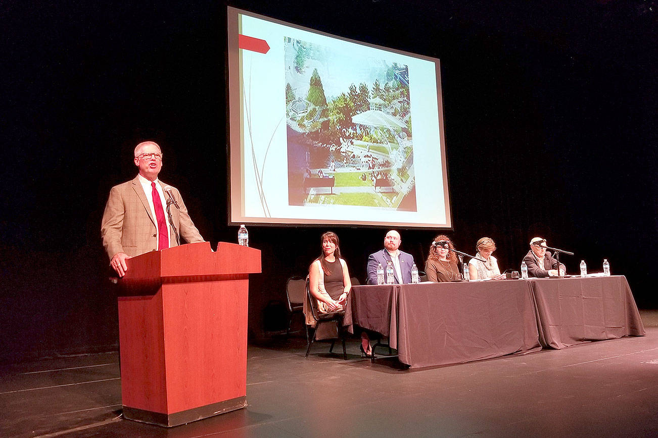 The panel included Dr. Joseph Castleberry, Megan Nakanishi, Brian Gawthrop, Marianna Beetham, Sally Otten and Walt Yeager. Photo courtesy of Kirkland Chamber of Commerce.