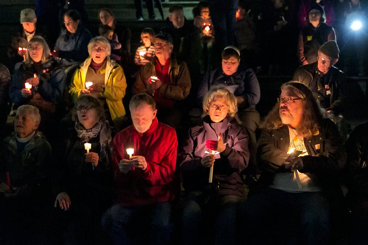 Citizens gather for an interfaith candlelight vigil Nov. 1 at the Snohomish County Courthouse to honor the 11 victims of an attack at a Pittsburgh synagogue. Photo courtesy of The Herald.