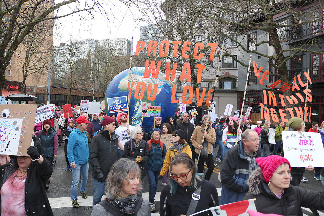 Marchers began their journey from Cal Anderson Park to the Seattle Center on Jan. 19. Stephanie Quiroz/staff photo.