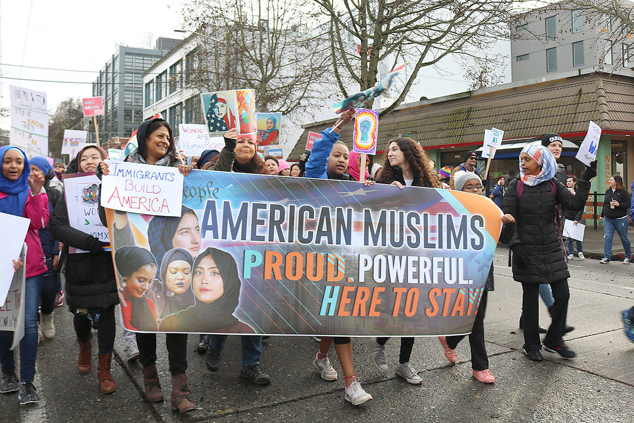 Eastside group Muslim Association of Puget Sound (MAPS) participated in the Womxn’s March for the third time on Jan. 19. Stephanie Quiroz/staff photo.