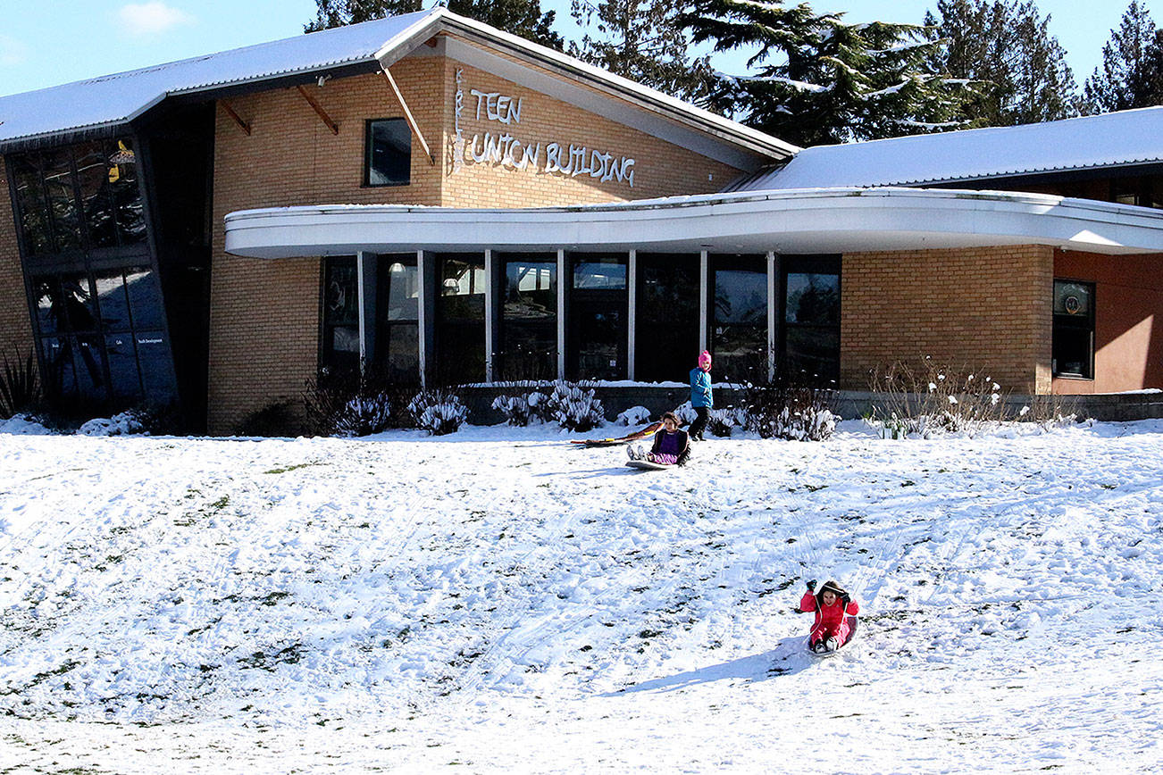 Kids in Kirkland enjoy the two days off from school by sledding down a hill at Peter Kirk Park. Madison Miller/staff photo.