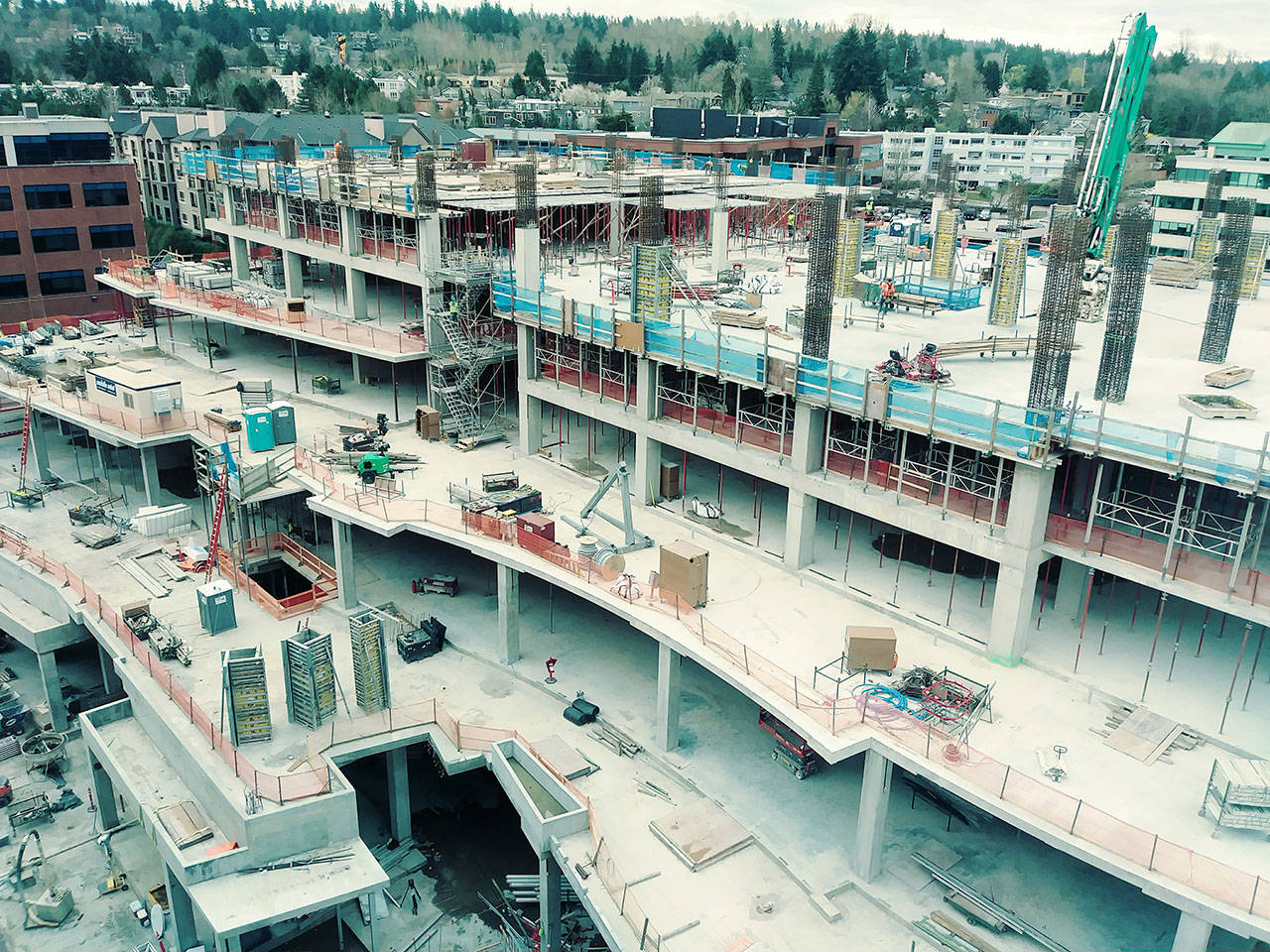 The Kirkland Urban development as seen from the top floor of one of the buildings during construction in 2016. The first building in the development opened later that year in October. Aaron Kunkler/staff photo