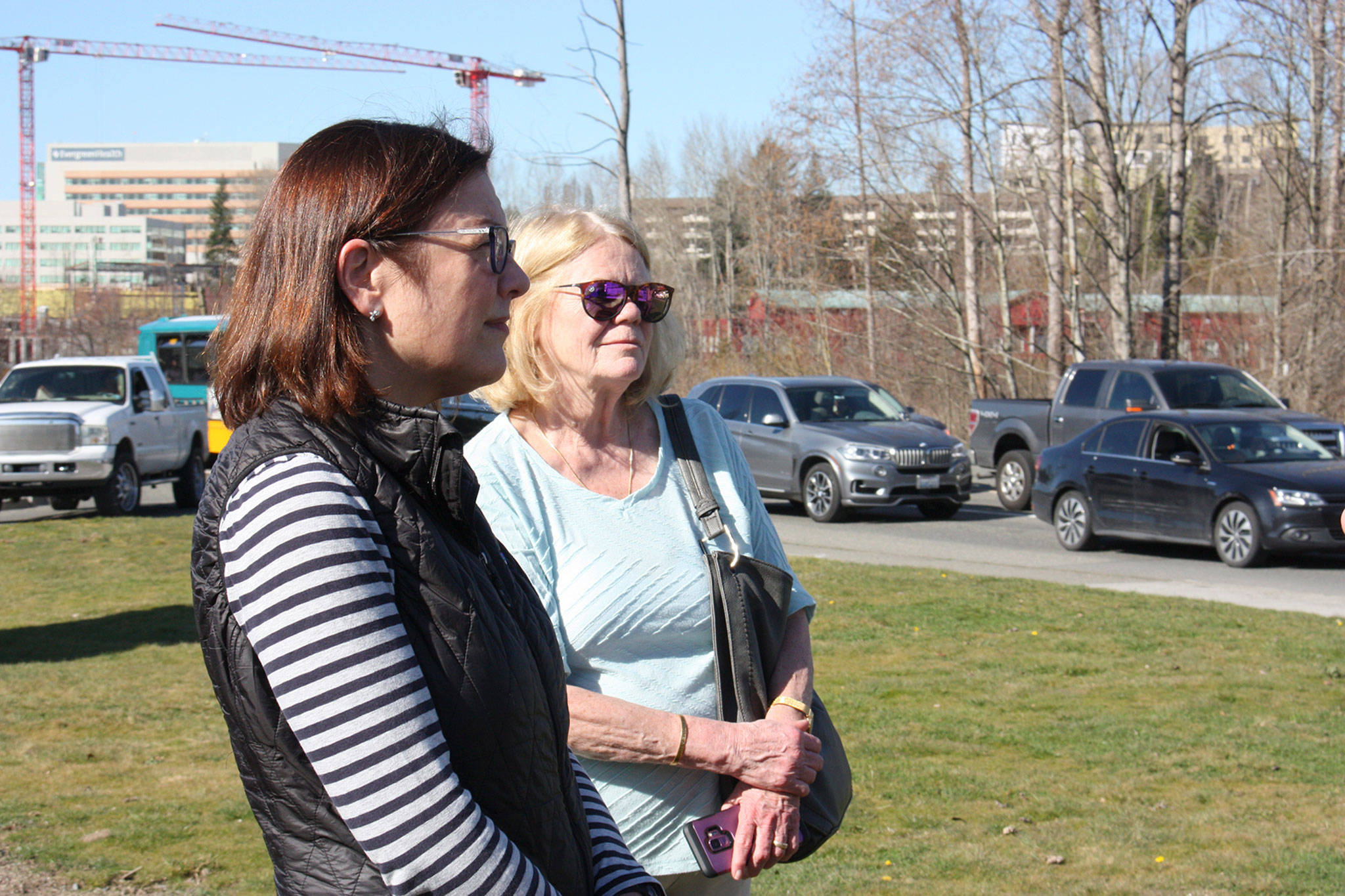 Congresswoman Suzan DelBene and Kirkland Mayor Penny Sweet listen to Kirkland employees explain the importance of the Totem Lake Connector project to the city and the region. Katie Metzger/staff photo