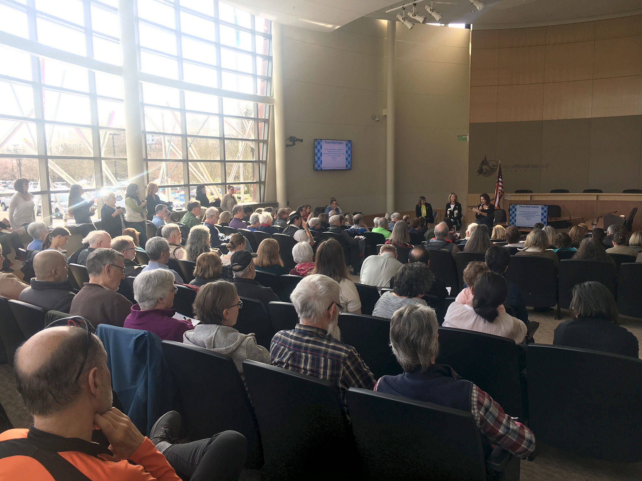 There was a packed house in Redmond City Hall for the 48th district Town Hall on March 23. Katie Metzger/staff photo