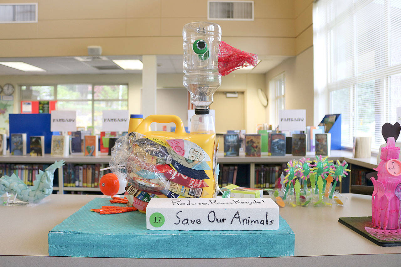Students at Mark Twain made plastic sculptures for the eco plastic sculpture competition. Stephanie Quiroz/staff photo