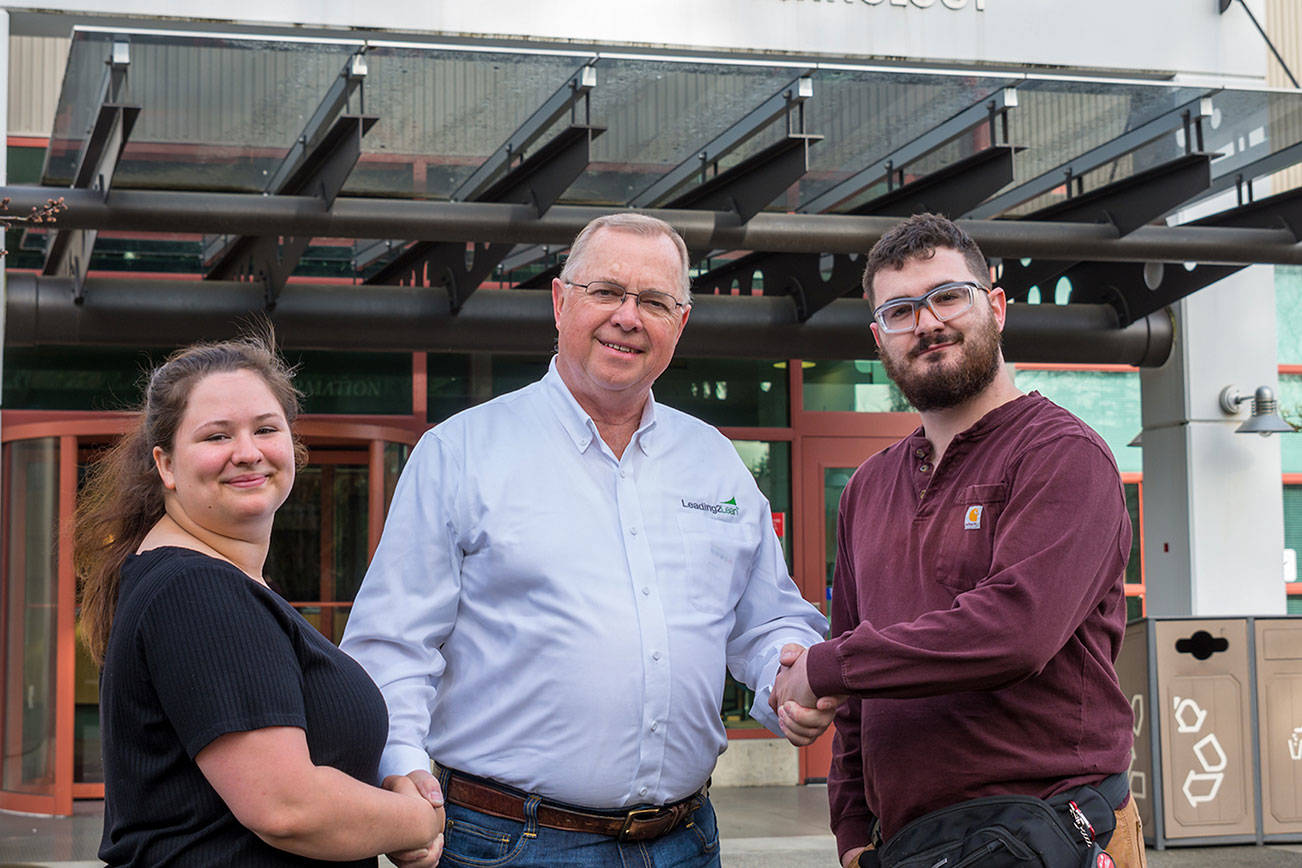 LWTech students McKenzie Gross (left) of Granite Falls and Christian Hogue of Lynnwood (right) each received scholarships from Leading2Lean. Courtesy photo