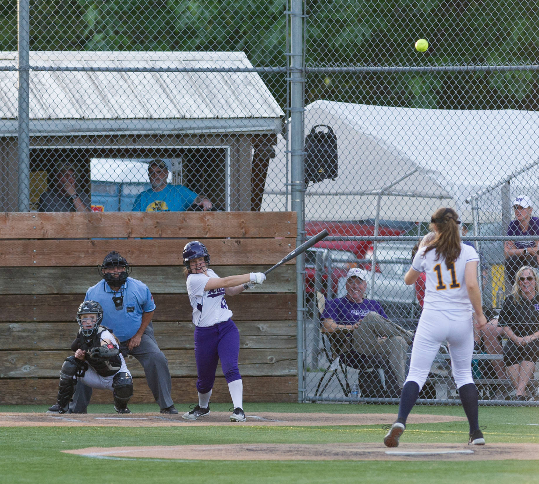 Maddie Miller smacks a two-run homer in the sixth inning to put the Kangs ahead, 6-5. Courtesy of Eric Chen