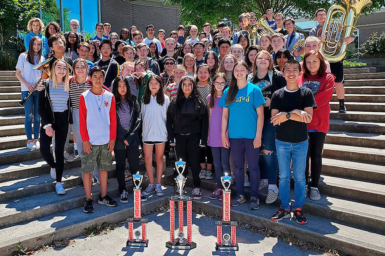 The Finn Hill Middle School Concert Band and the Finn Hill Concert Choir performed at the “Music in the Parks” competition in Federal Way. Courtesy photo